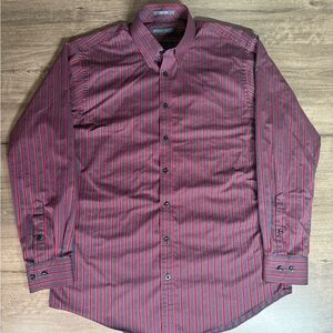 Damon Easy Care Men’s Long Sleeve Collared Button Down Striped Shirt Large